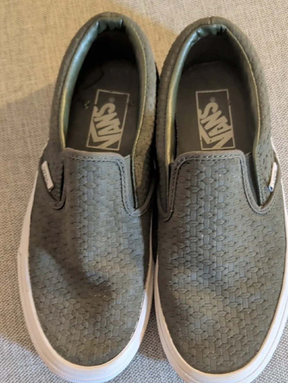 Vans Slip-On Woven Olive Green & White Casual Sneakers
